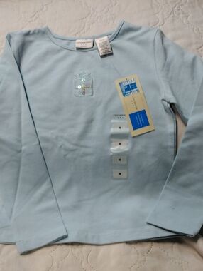 Covington Sky Blue Long Sleeve Kids Tee with Subtle Embroidery